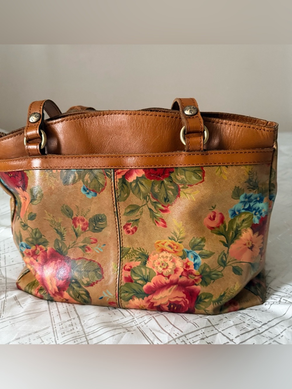 Patricia Nash Poppy Tote Floral Leather Shoulder Bag Brown and Multicolor - Picture 2 of 10